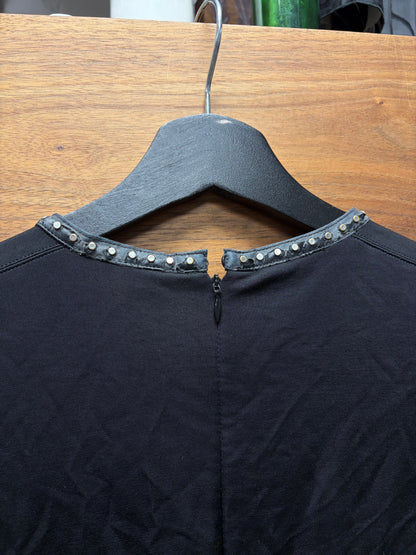 Helmut Lang Studded ‘Leather Trim’ Black Long Sleeve Shirt