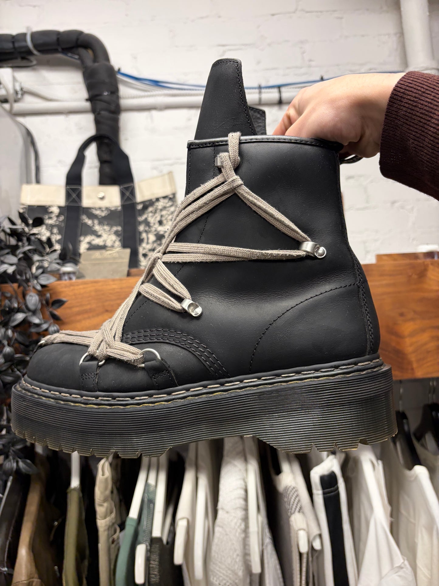 Rick Owens x Doc Martens ‘1460’ Pentagram Lace Quad Sole Leather Boots