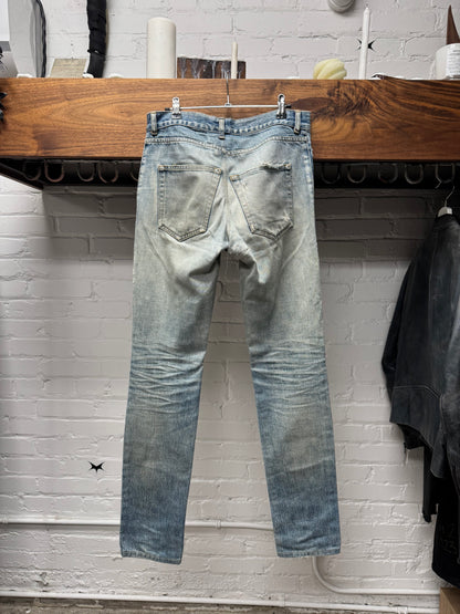 Saint Laurent ‘D02’ Distressed Light Wash Blue Skinny Jeans