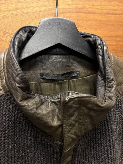 14th Addiction Dark Brown Hybrid Ribbed Wool/Leather Jacket
