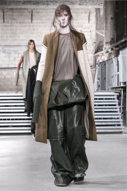 1/12 AW2017 Rick Owens ‘Glitter’ Runway Panelled Wool/Cotton Full Length Coat