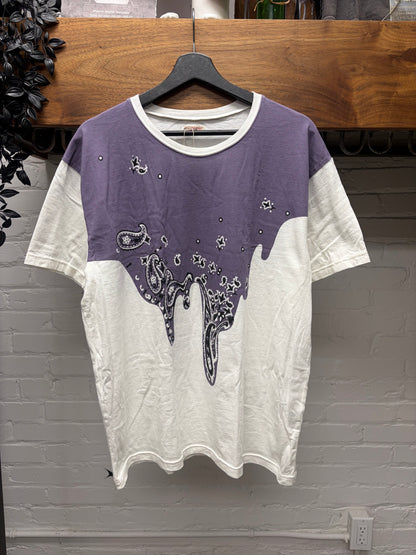 Kapital ‘Paisley Drip’ Purple Bandana Print White Graphic T-Shirt