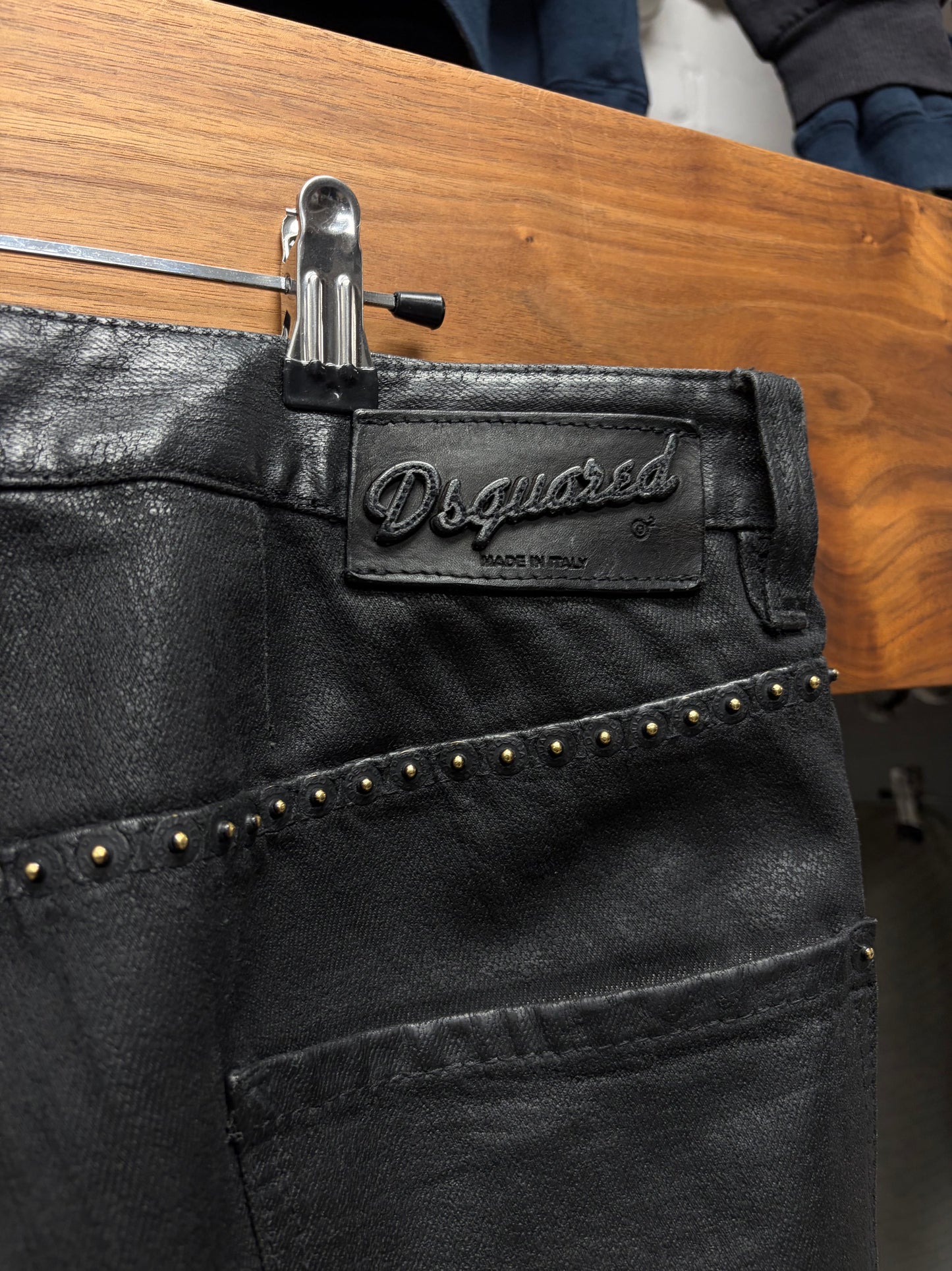 2000s Dsquared2 Studded Waxed Black Skinny Jeans
