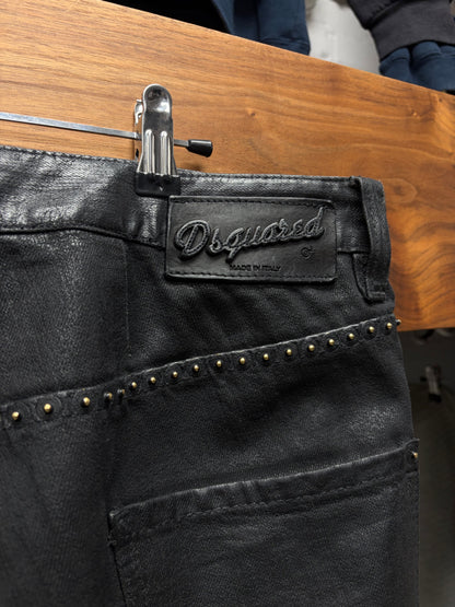2000s Dsquared2 Studded Waxed Black Skinny Jeans