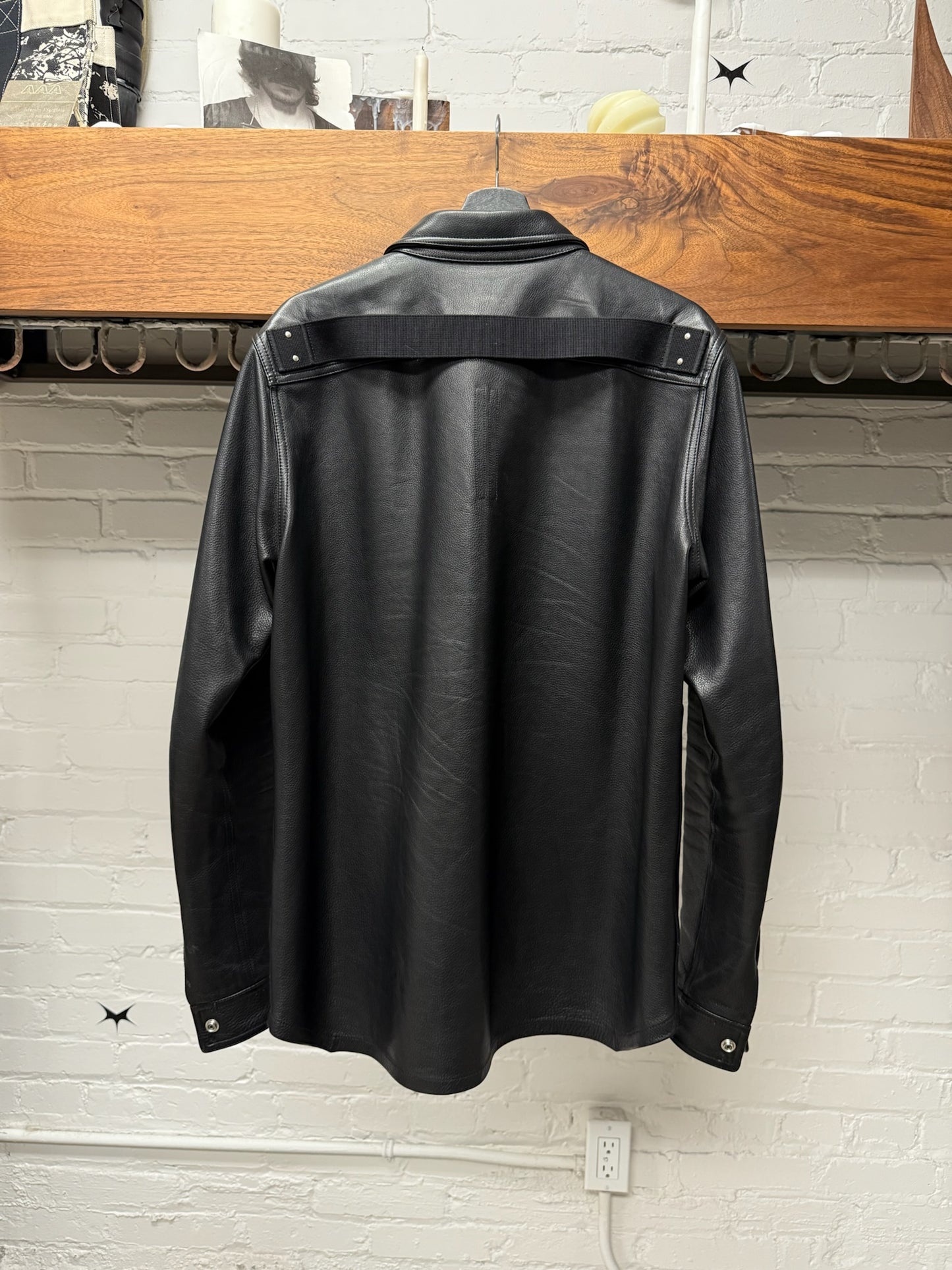 SS2021 Rick Owens ‘Phlegethon’ Black Leather Shoulder-Strap Workers Jacket