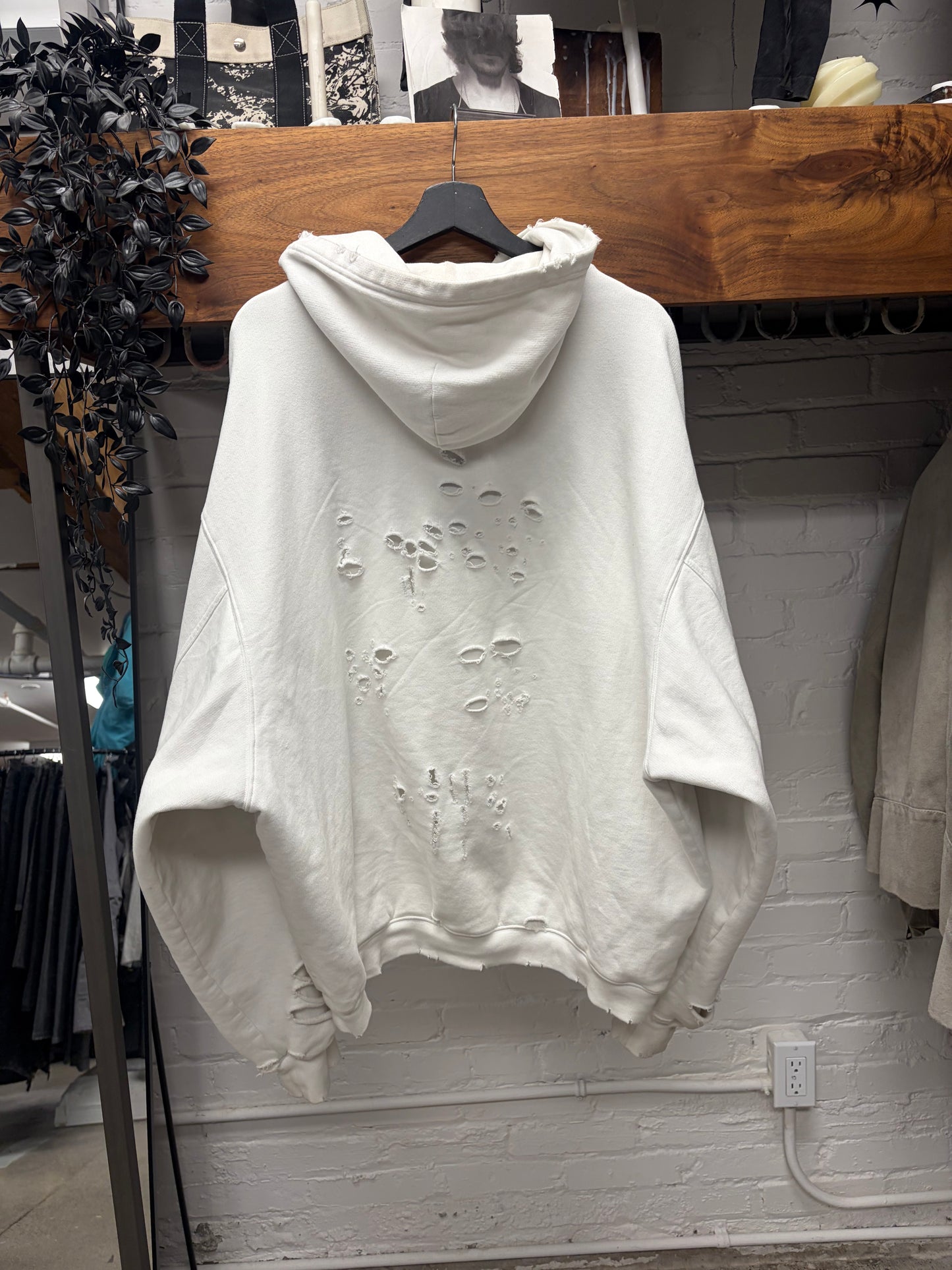 2021 Balenciaga ‘Caps’ Destroyed White/Black Logo Heavy Cotton Hoodie