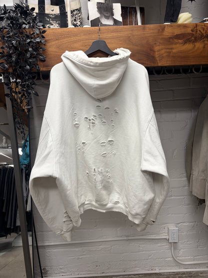 2021 Balenciaga ‘Caps’ Destroyed White/Black Logo Heavy Cotton Hoodie