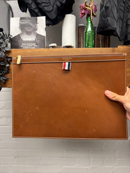 Thom Browne Brown Leather Office Clutch Bag