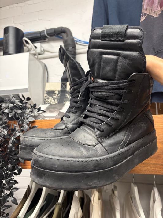 Rick Owens ‘Double Bumper’ Black Geobasket Leather High Top Sneakers