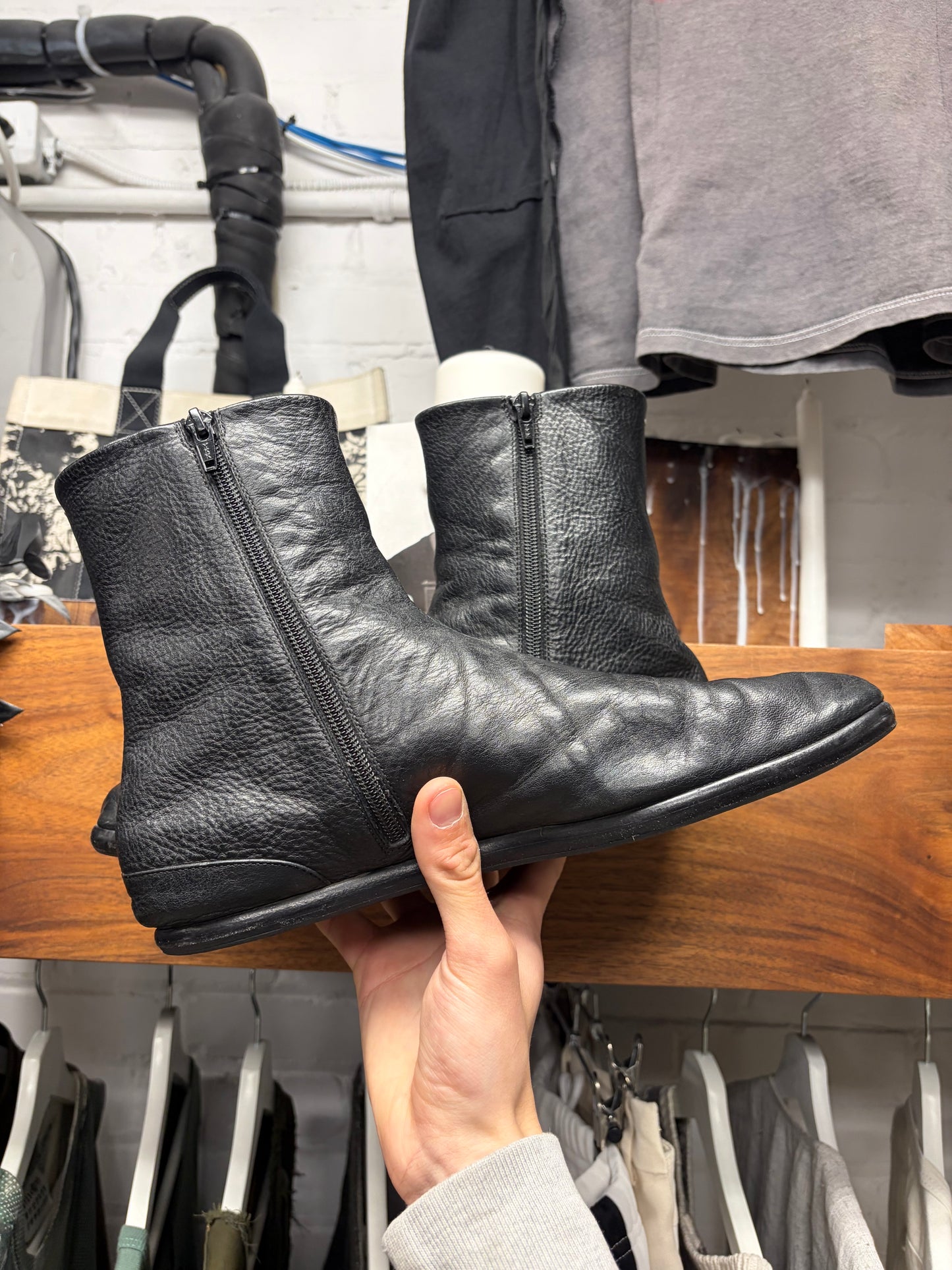 Maison Margiela ‘Tabi’ Split Toe Black Leather Monk Sole Boots