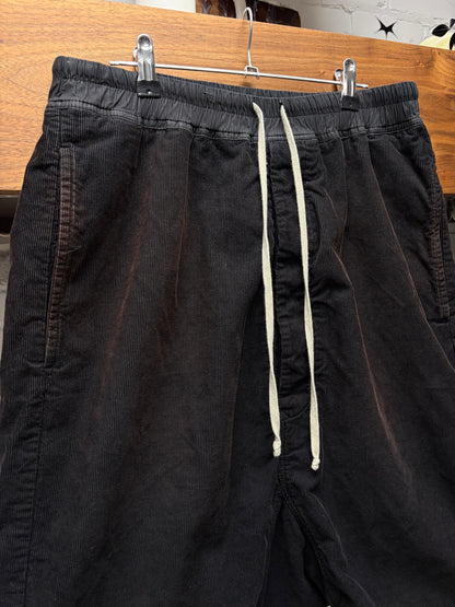 Rick Owens Sun-Bleached Black Corduroy ‘Pod’ Drop Crotch Drawstring Shorts