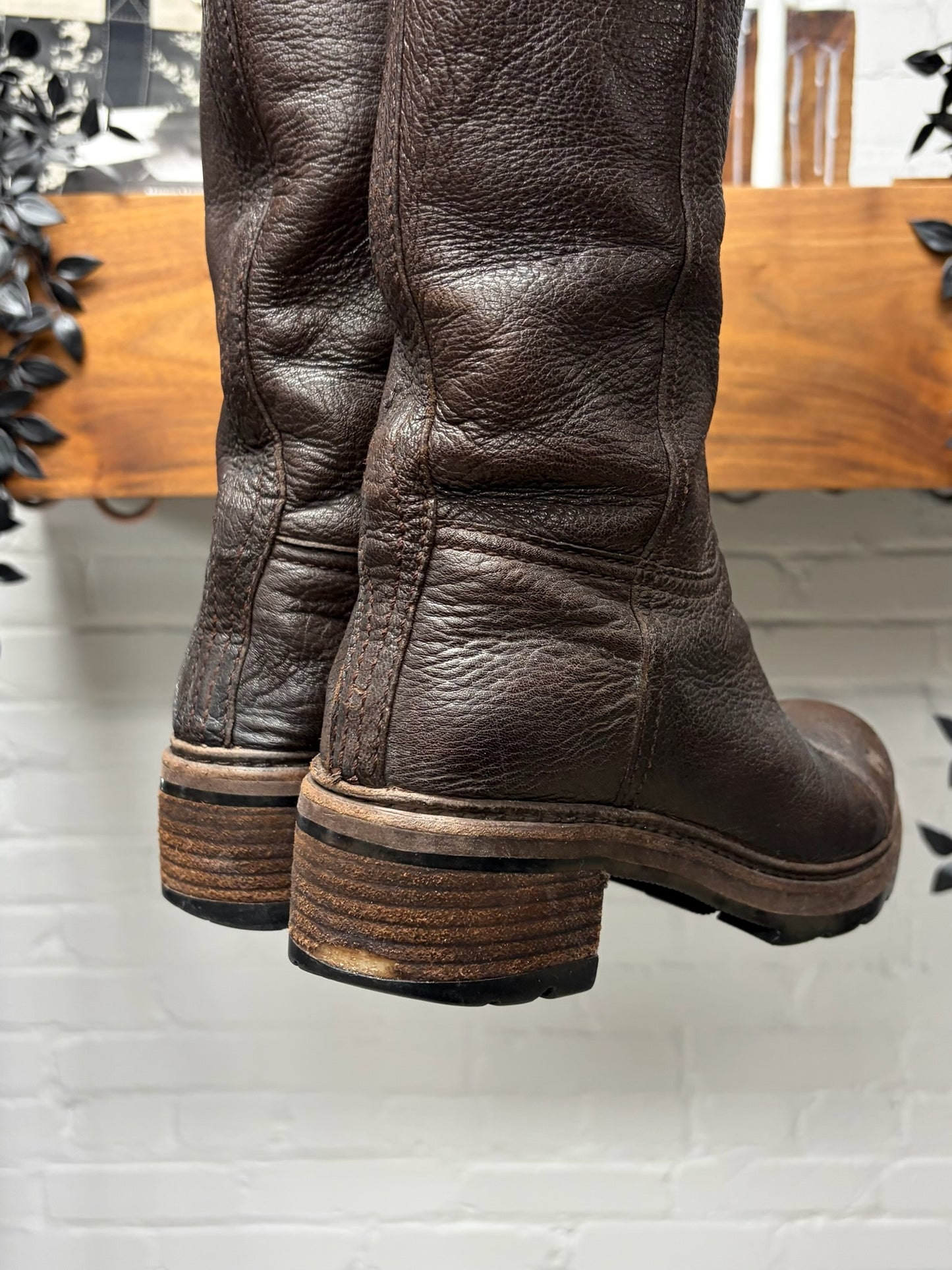 Prada Brown Leather Platform Calf Height Boots