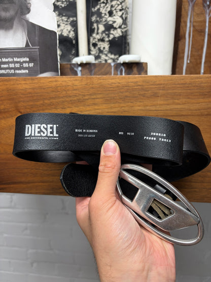 Diesel ‘D Logo’ Buckle Black/Silver Leather Belt