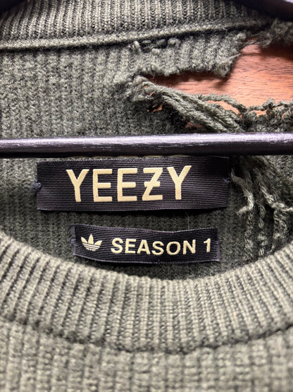 Yeezy ‘Season 1’ Military Inspired Heavy Distressed Green Wool Knit Sweater