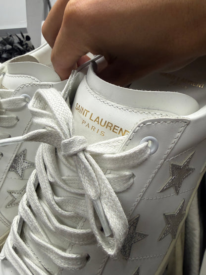 Saint Laurent ‘SL/06’ Silver/White Leather Court Low Top Sneakers