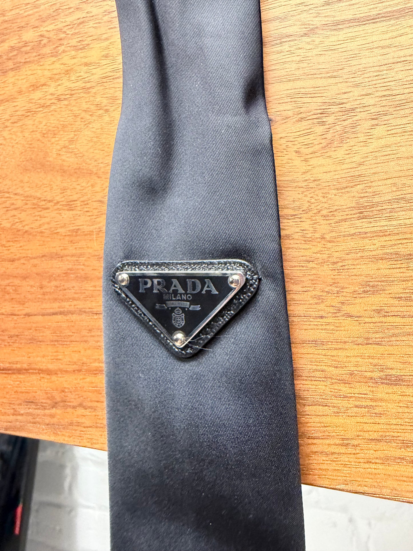 Prada ‘Saffiano’ Embossed Logo Black Nylon Tie