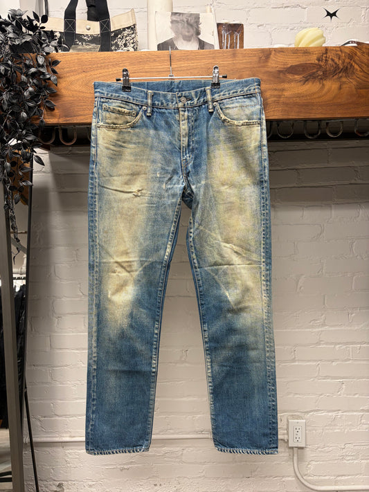 AW2012 Visvim ‘Dirty Blue’ Slim Bootcut Jeans with Genuine Snakeskin Leather Patch