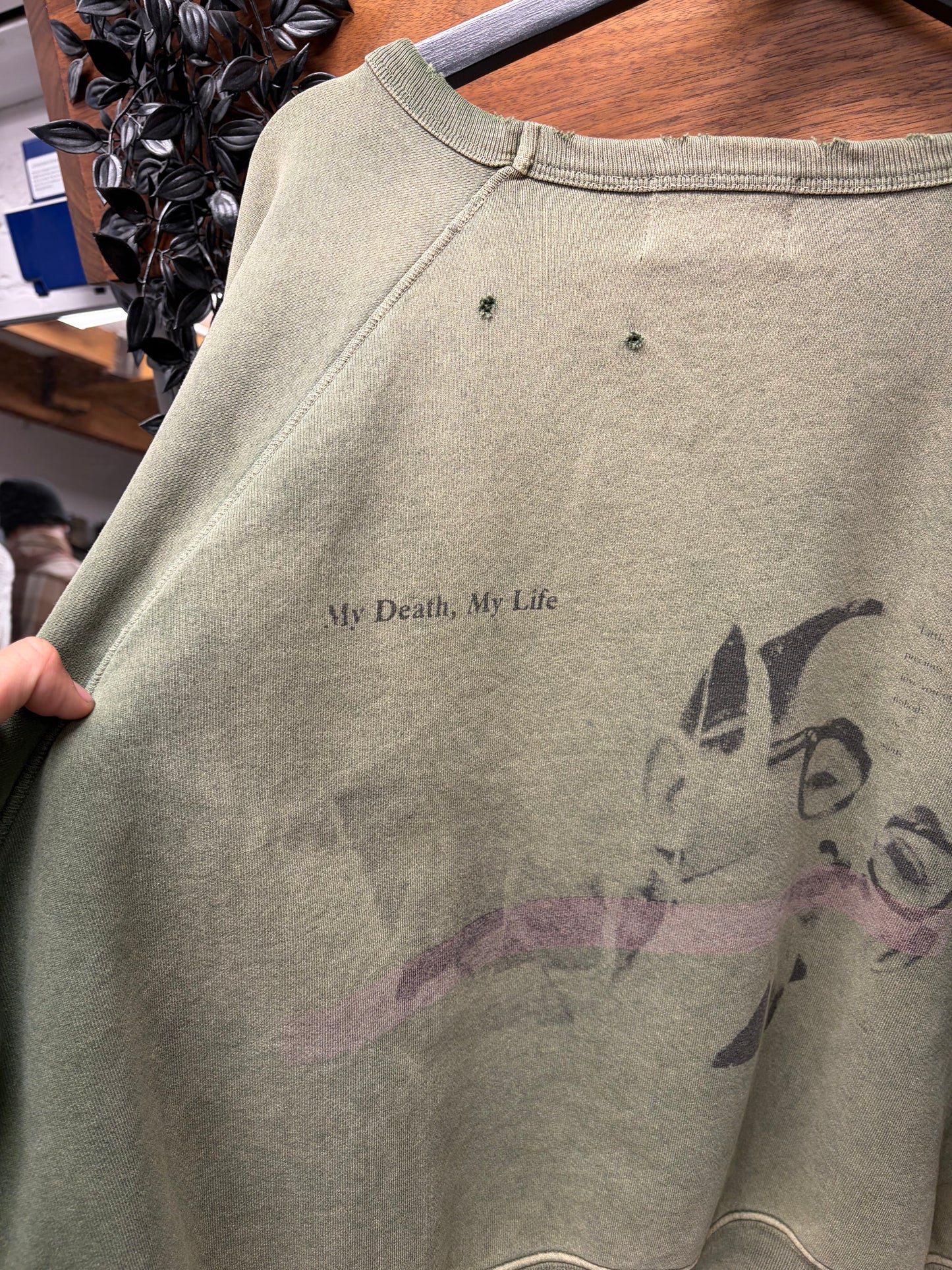 Enfants Riches Deprimes ‘Death, My Life’ Faded Green Distressed Sweatshirt