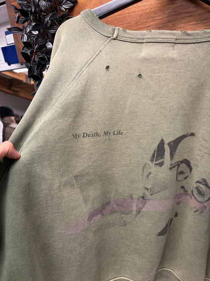 Enfants Riches Deprimes ‘Death, My Life’ Faded Green Distressed Sweatshirt