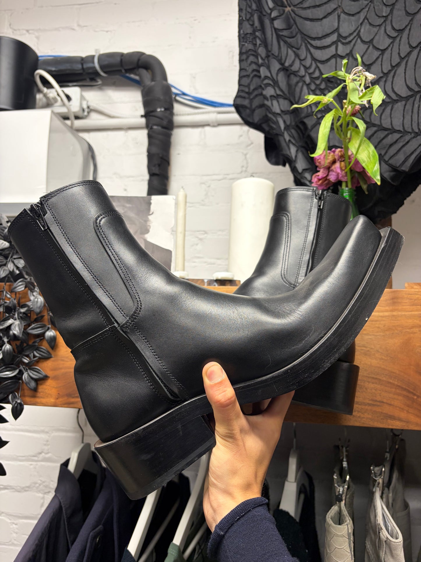 Balenciaga ‘Santiago’ Black Leather Square Pointed Toe Boots