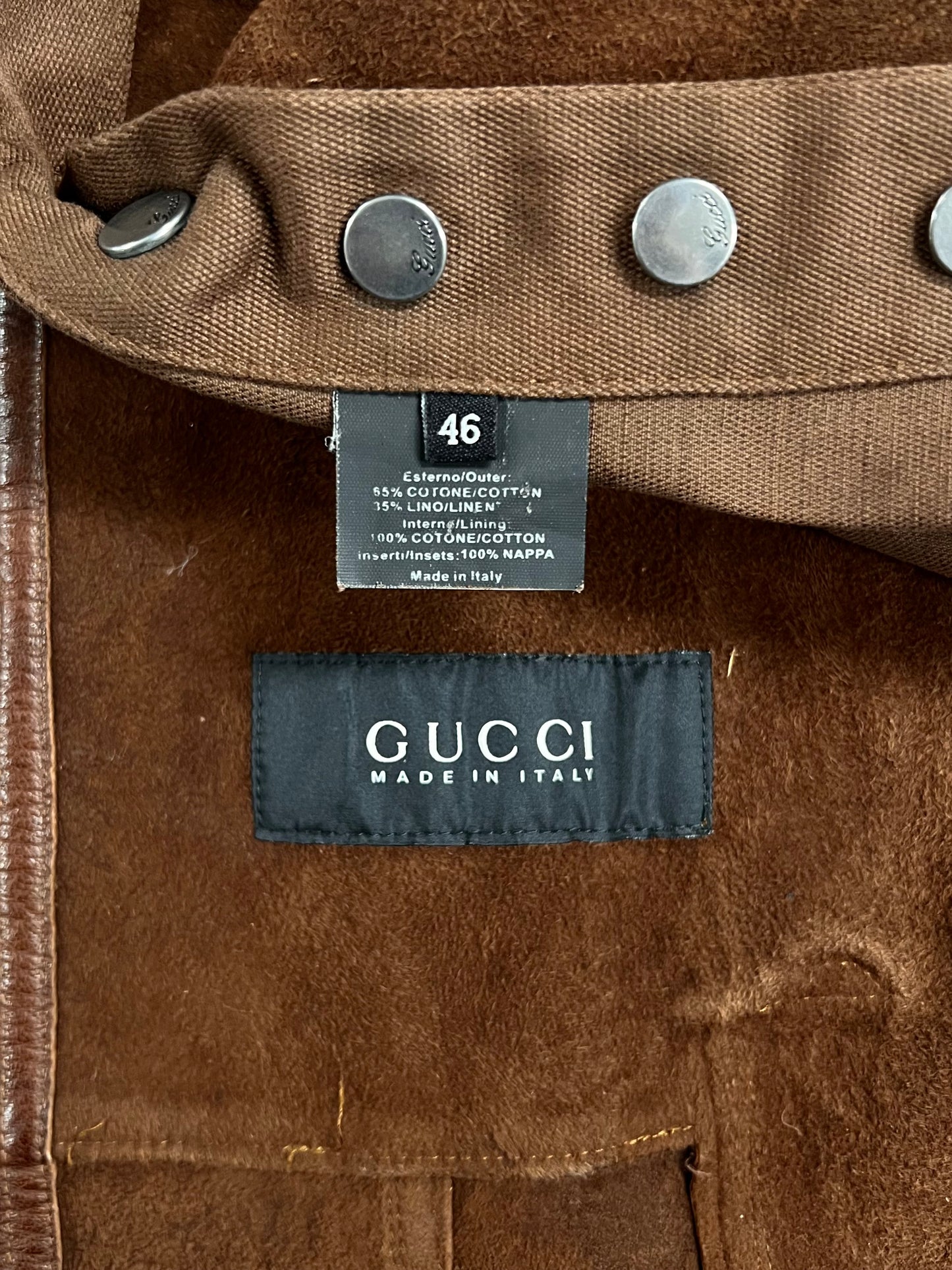 2000s Gucci Collared Leather Western Button Snap Shirt