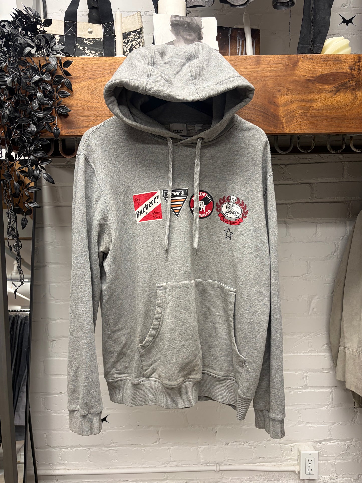 Burberry ‘Vintage Logos’ Grey Terry Cotton Pullover Hoodie