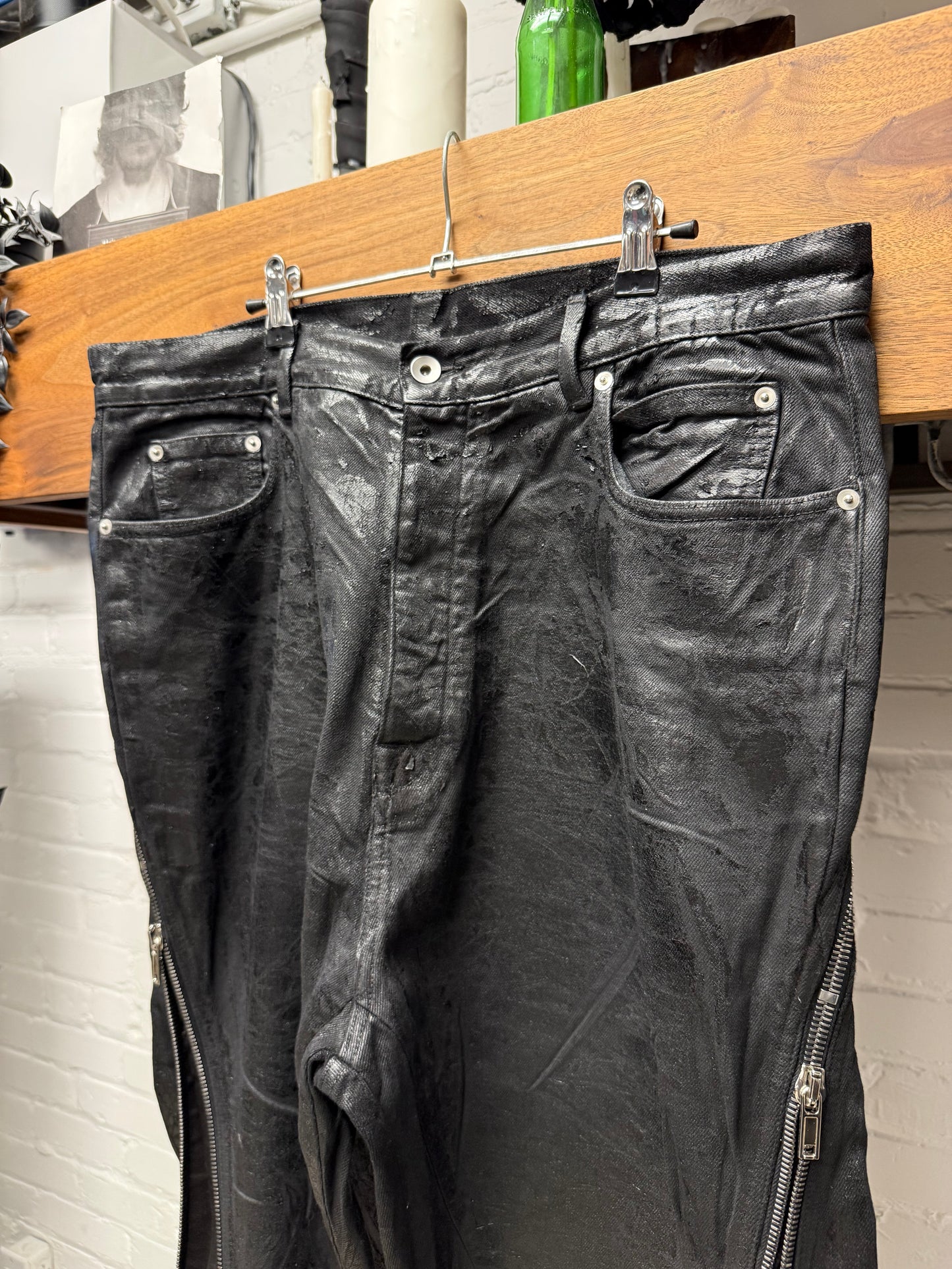 Rick Owens ‘Bolans Banana Cut’ Waxed Black Flared Leg Denim
