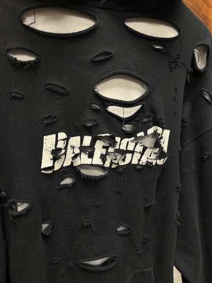 2021 Balenciaga ‘Caps’ Double Layer Distressed Black Hoodie