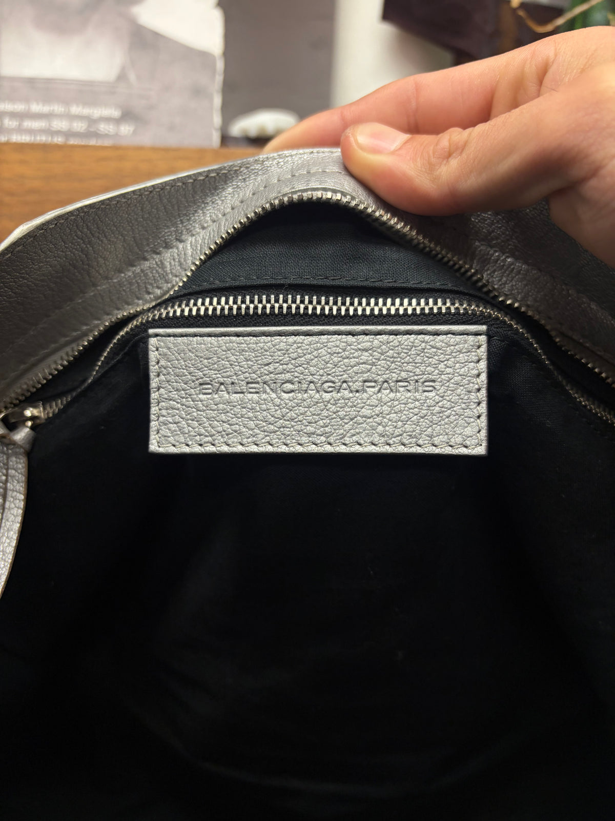 Balenciaga Metallic Silver ‘City Bag’ Classic Size with Silver Hardware