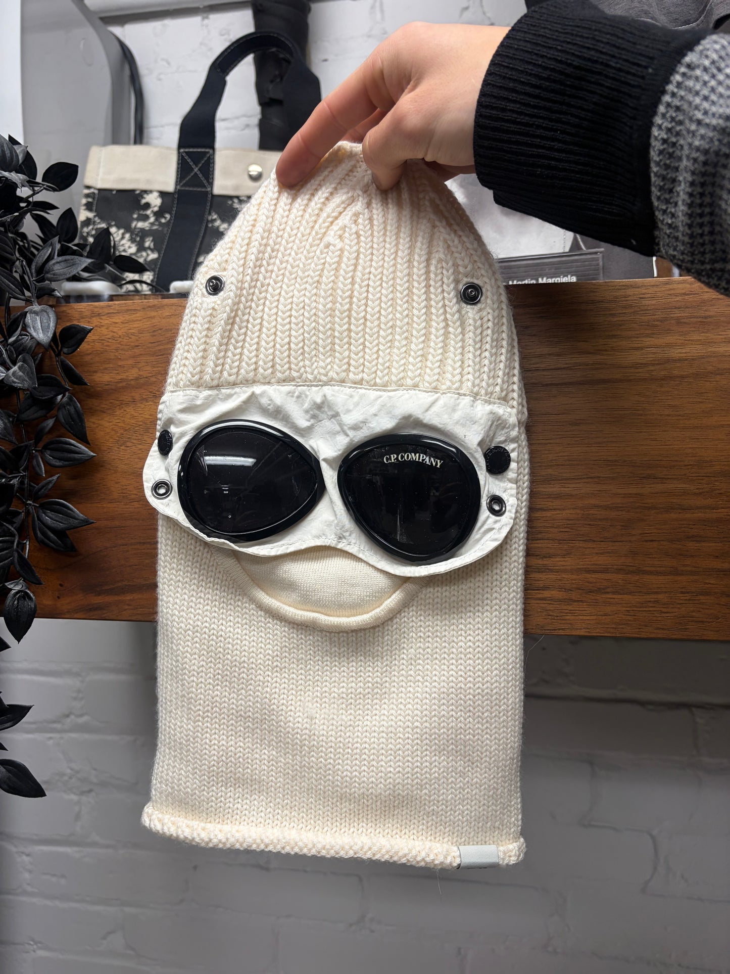 C.P. Company ‘Goggles’ Cream Ribbed Ski Mask