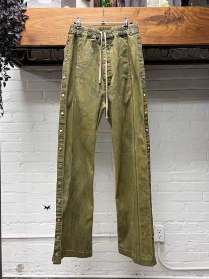Rick Owens ‘Pusher’ Button Snap Sage Green Straight Cut Drawstring Pants