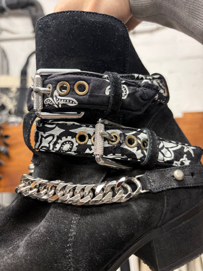 Amiri Bandanna ‘Chain Link’ Black Suede Western Boots