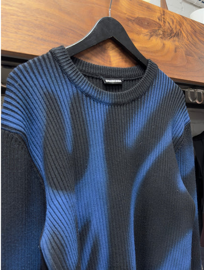 2019 Balenciaga Black/Blue Flame Ribbed Knit Sweater