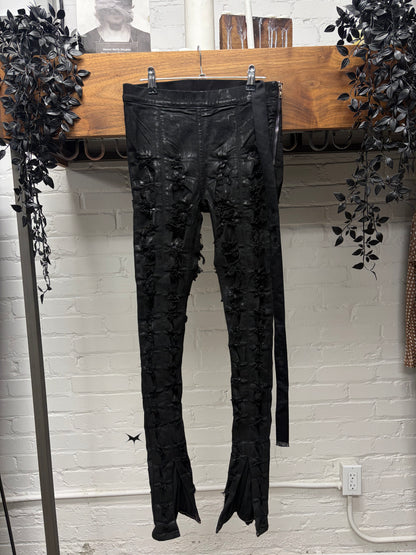 Rick Owens Slashed ‘Slit Front Legging’ Waxed Black Pants