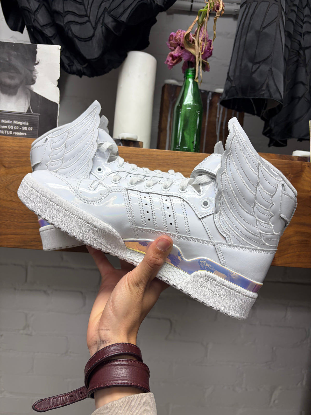 Jeremy Scott x Adidas ‘Wings 4.0’ Opal White ‘Forum’ High Top Sneakers