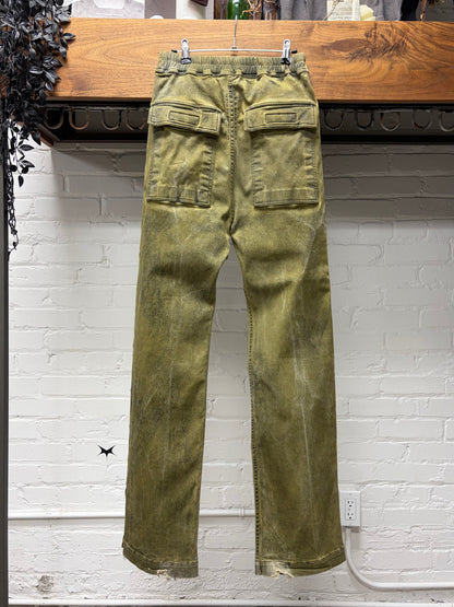 Rick Owens ‘Pusher’ Button Snap Sage Green Straight Cut Drawstring Pants