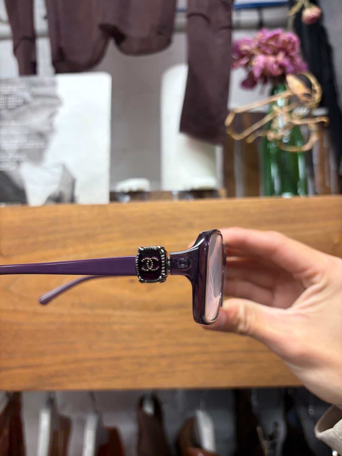 Chanel Purple Rhinestone ‘CC Interlock Logo’ Prescription Glasses