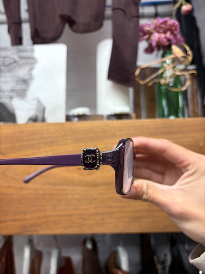 Chanel Purple Rhinestone ‘CC Interlock Logo’ Prescription Glasses