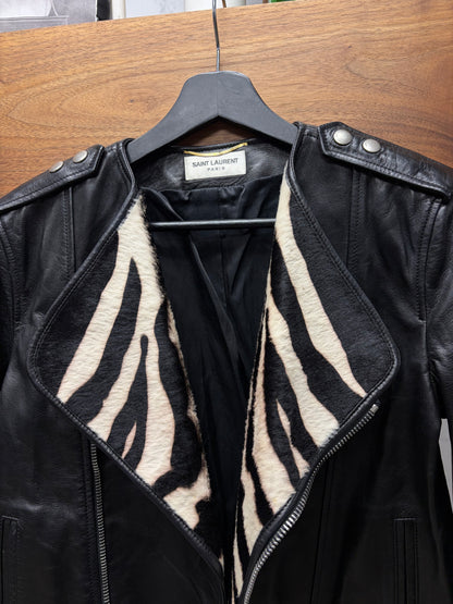SS2014 Saint Laurent ‘Ponyhair Interior’ Black Calfskin Leather Biker Jacket