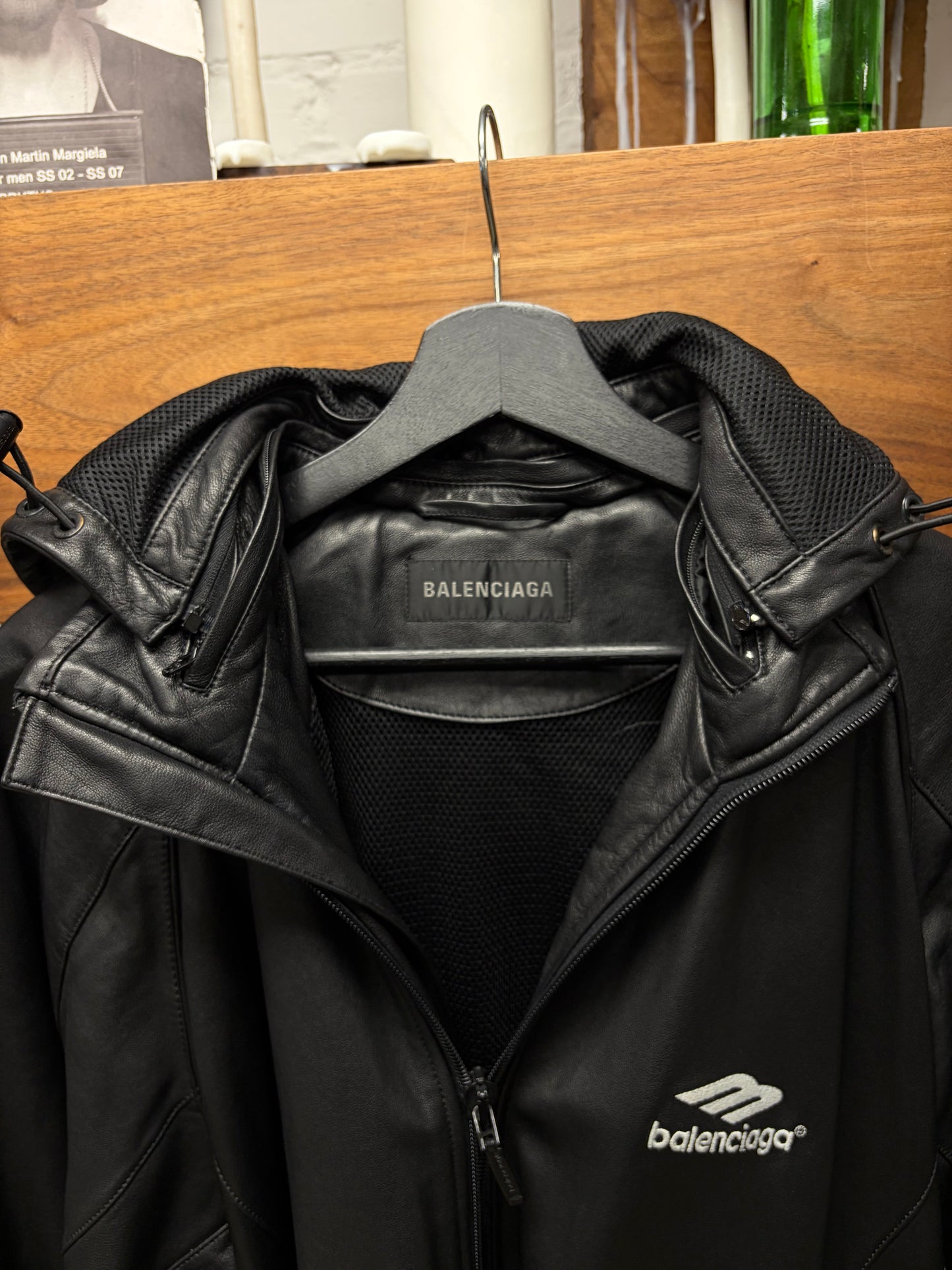 2022 Balenciaga ‘3B Sports Icon Logo’ Black/White Leather Zip-Up Bomber Jacket