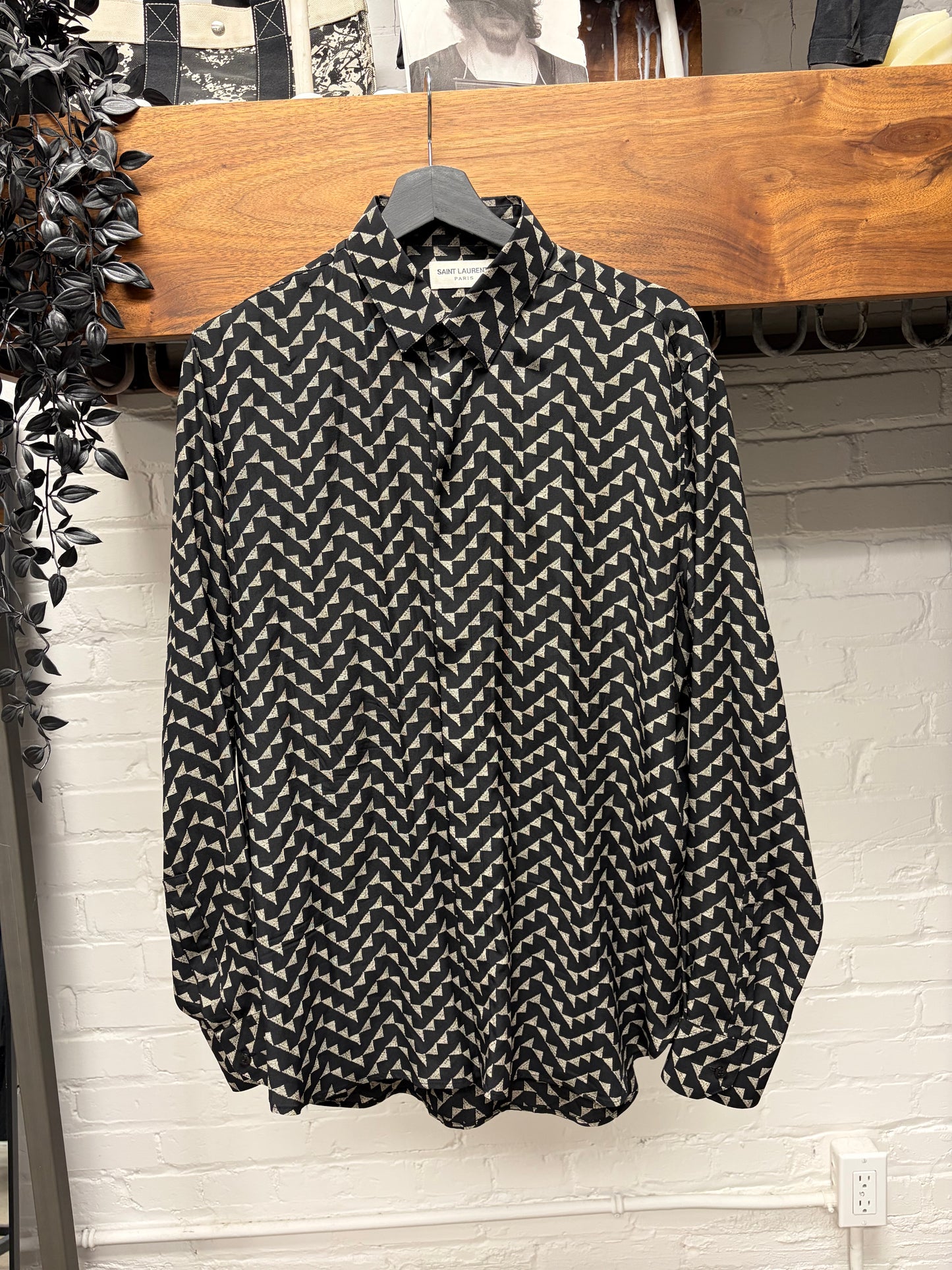 2019 Saint Laurent Silk Patterned French Button Up Shirt