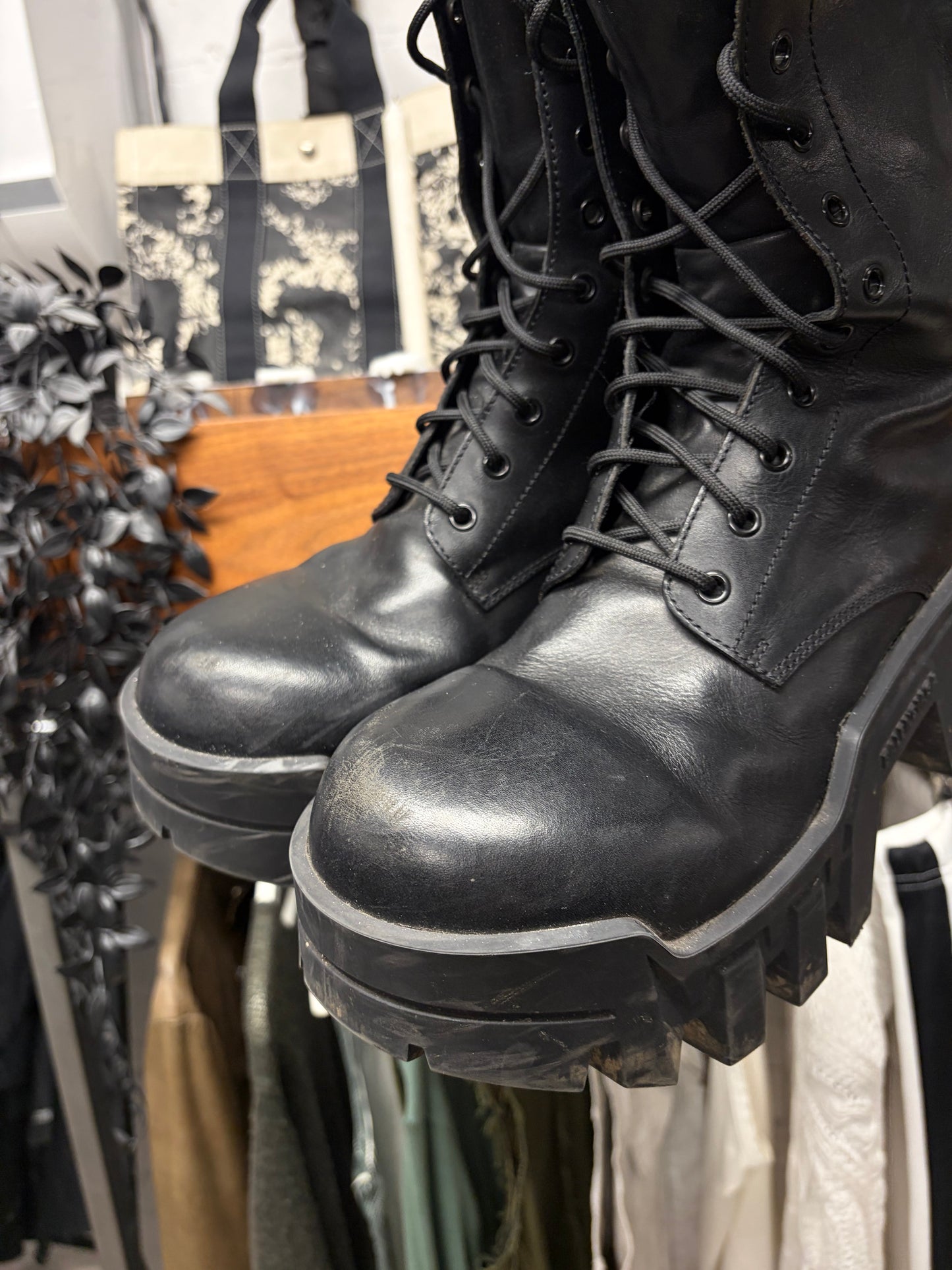 Balenciaga ‘Bulldozer’ Black Leather Platform Sole Combat Boots