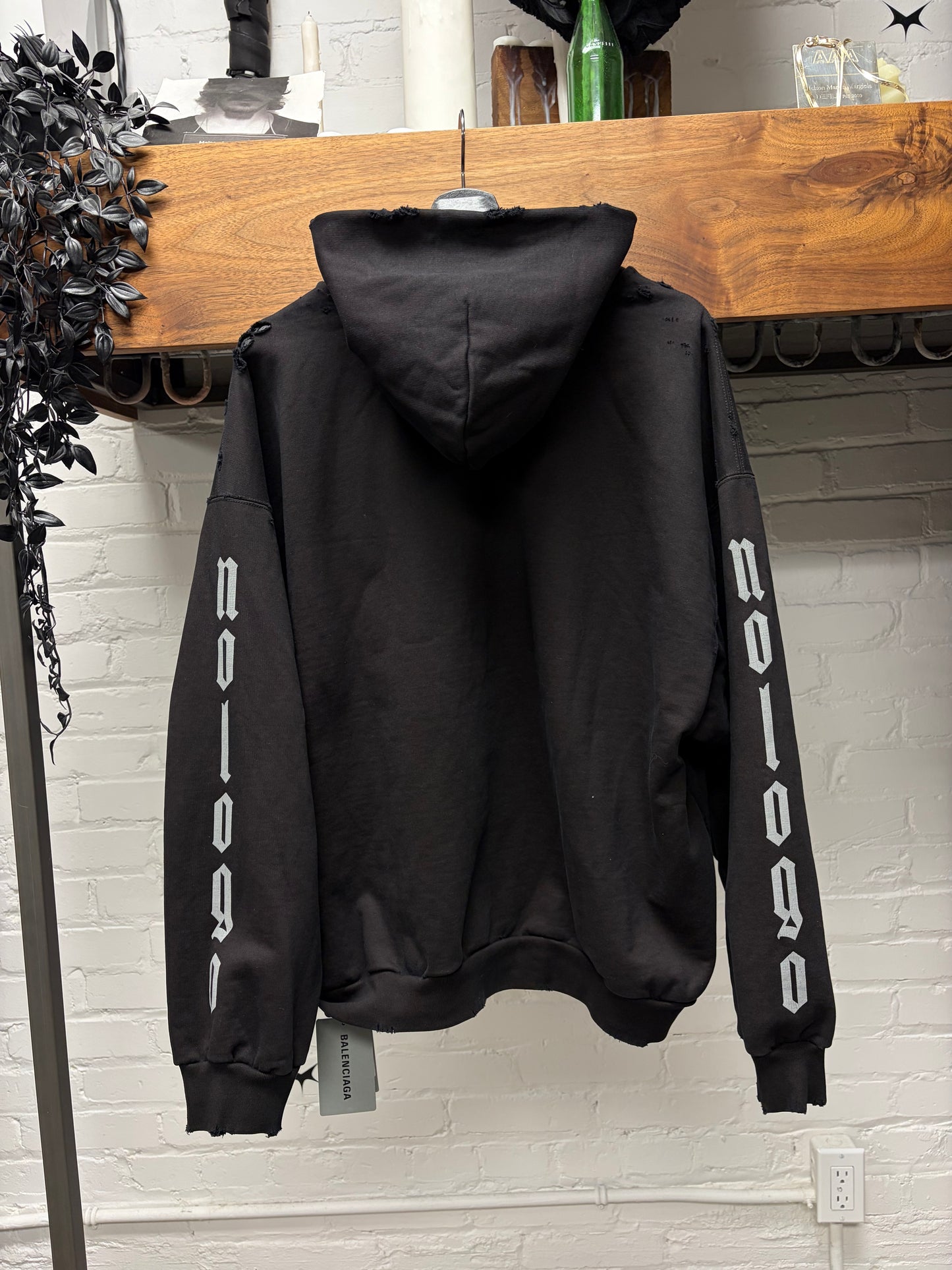 AW2024 Balenciaga ‘No Logo’ Distressed Black Pullover Hoodie