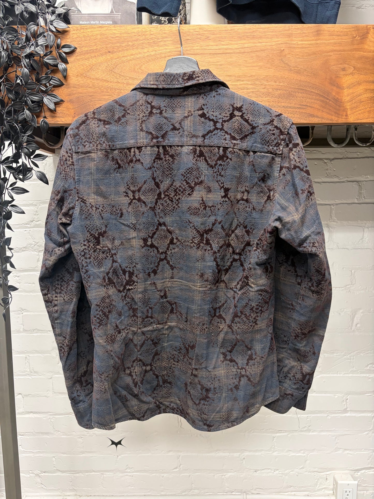 Tornado Mart Dark Purple Snakeskin Print Button Up Shirt