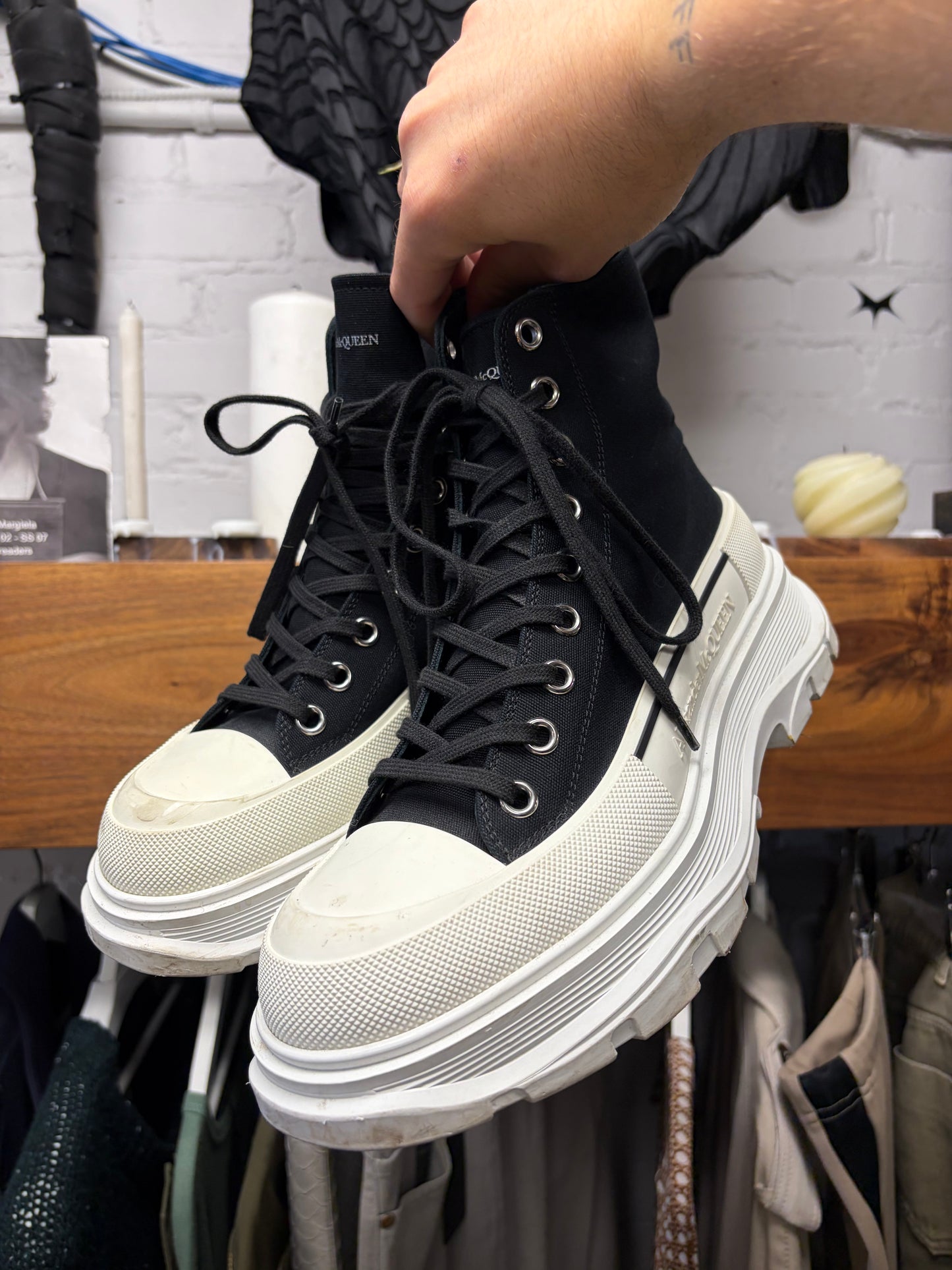Alexander McQueen ‘Tread Slick’ Black Platform Sole Canvas High Top Sneaker