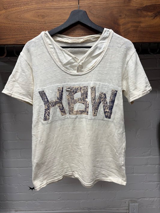 Kapital ‘HBW’ Layered Henley Linen/Cotton Cream White T-Shirt