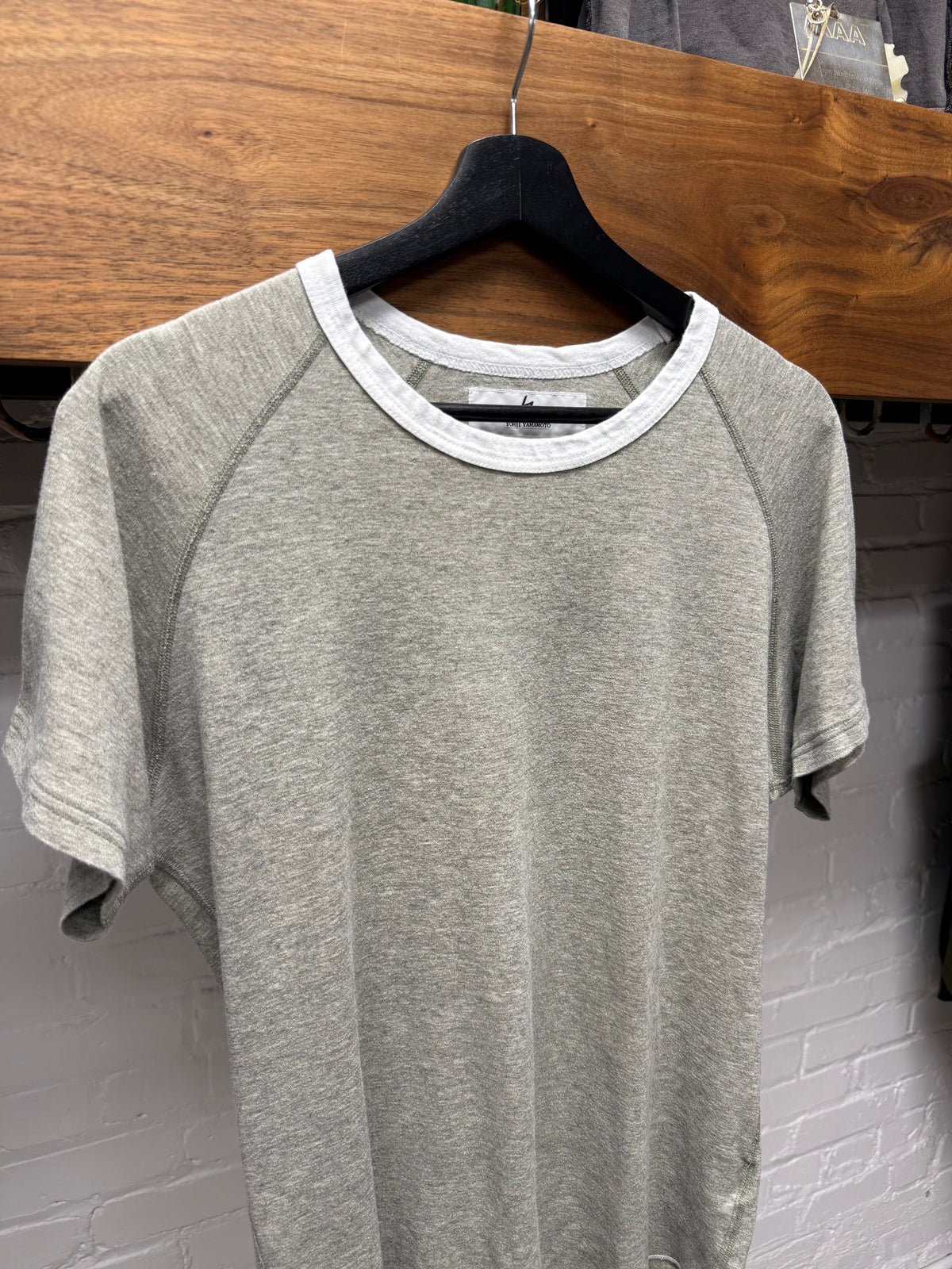 Vintage Yohji Yamamoto Y’s Oatmeal/White ‘Ringer’ Wool Blend Short Sleeve Shirt
