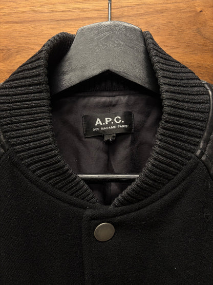 A.P.C. Black Wool/Leather Varsity Bomber Jacket