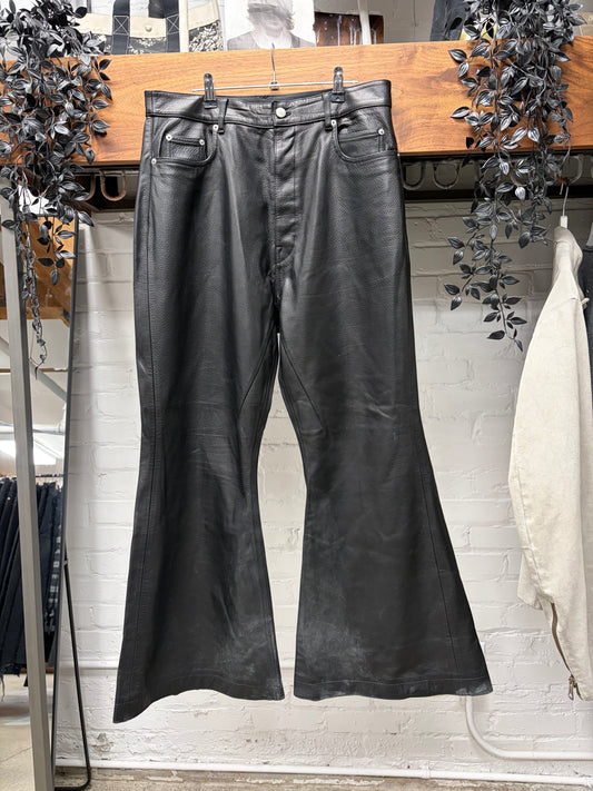 AW2022 Rick Owens ‘Strobe’ Flared Lambskin Leather Pants
