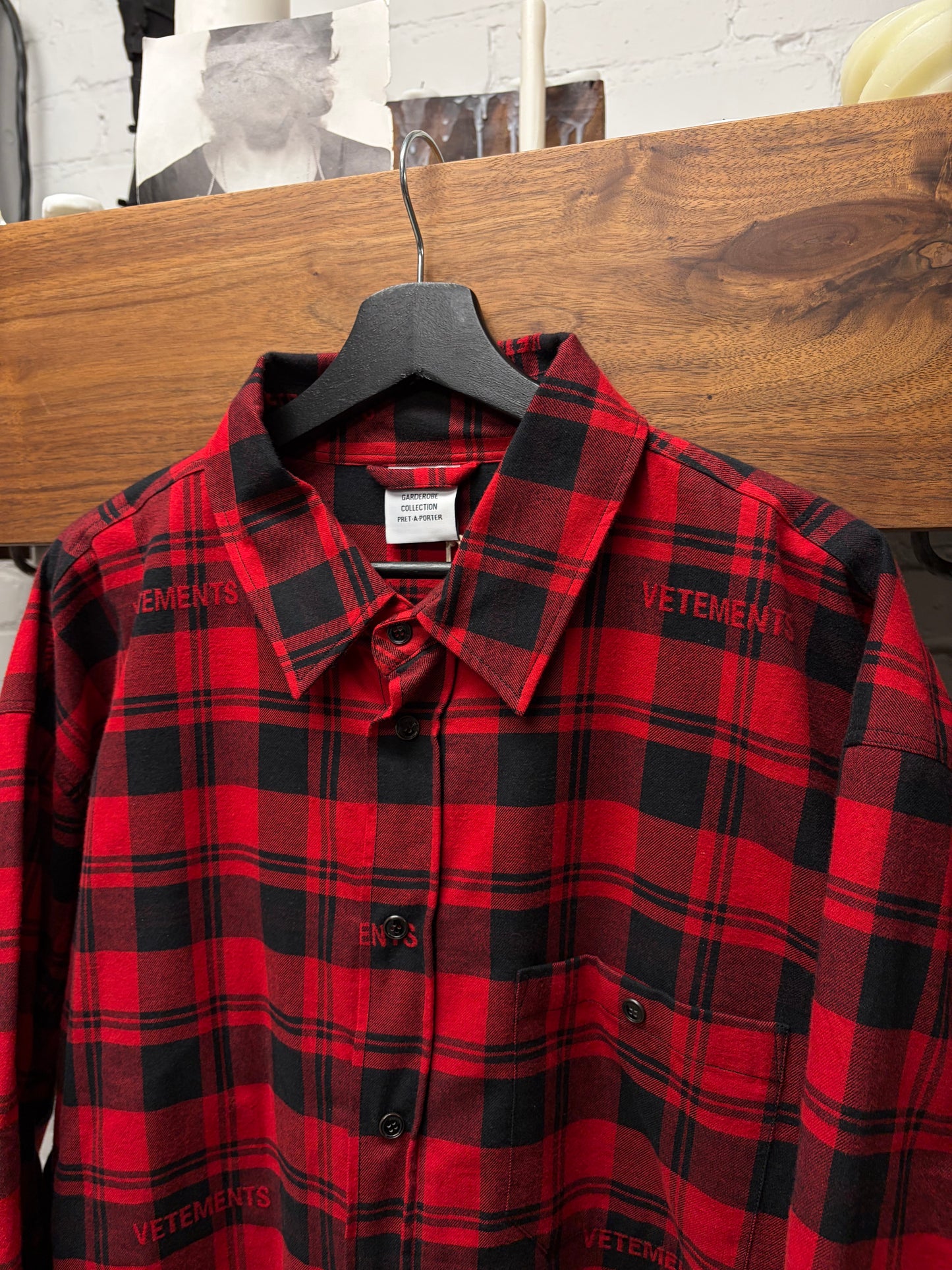 Vetements Embroidered Logo Quilted Red/Black Oversized Flannel Shirt